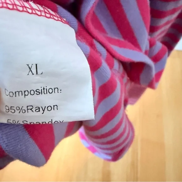 Sweater top, Pink & Purple Striped with Yellow Trim, SOFT with Stretch, Size XL - Picture 8 of 10